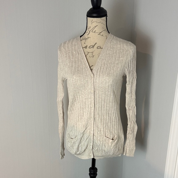 GAP Sweaters - GAP Women's Light Beige Cardigan Sweater Rib Oatmeal Heather size Large
